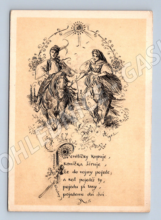 Pohlednice Mikoláš Aleš lidový motiv Orbis (M6348)