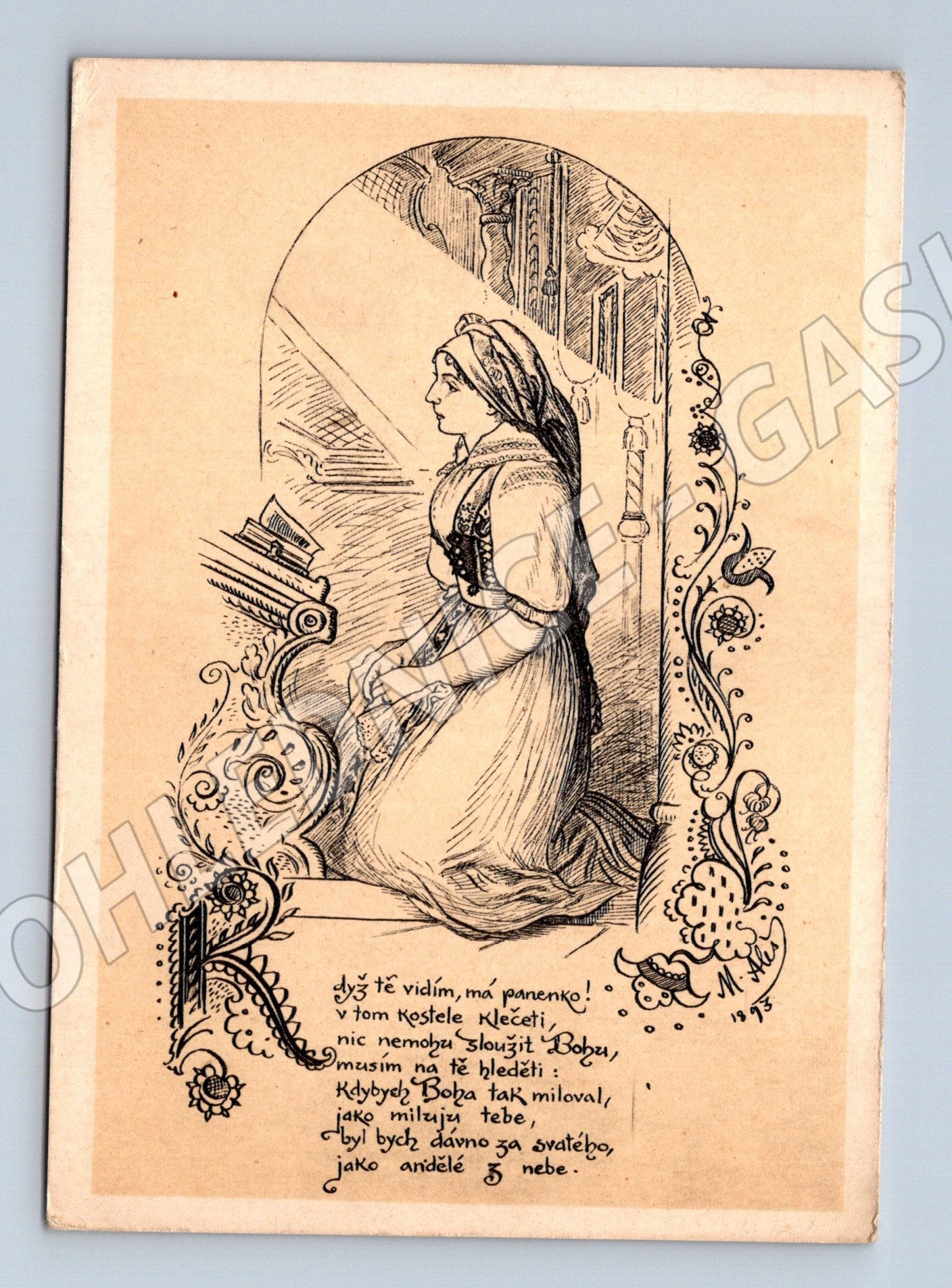 Pohlednice Aleš kresba dívky verš Orbis (M6351)