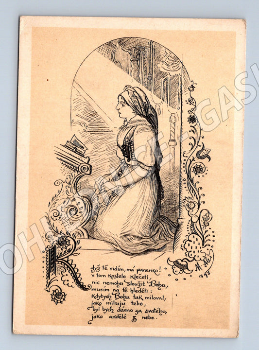 Pohlednice Aleš kresba dívky verš Orbis (M6351)