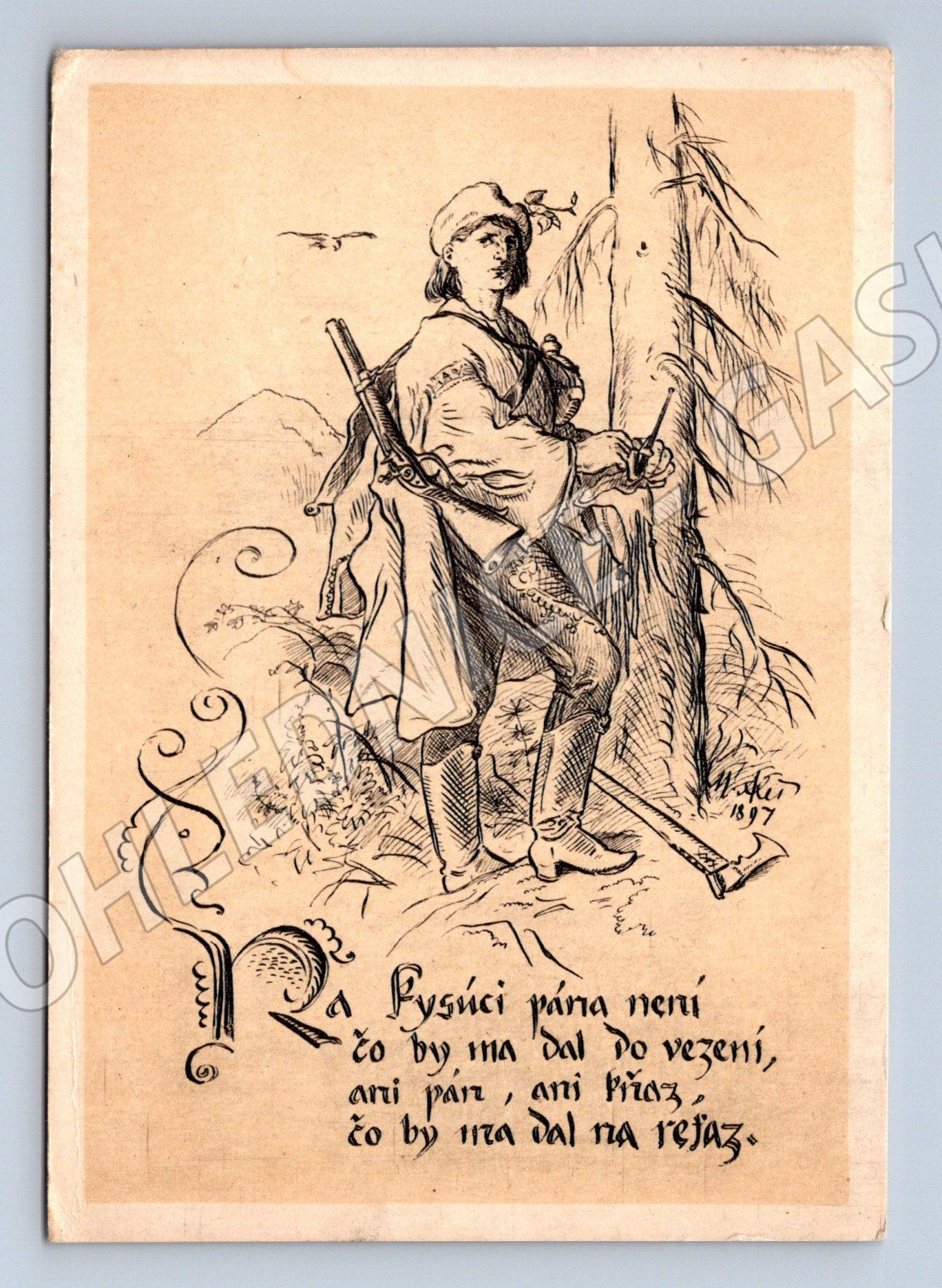 Pohlednice Mikoláš Aleš muž s puškou (M6362)