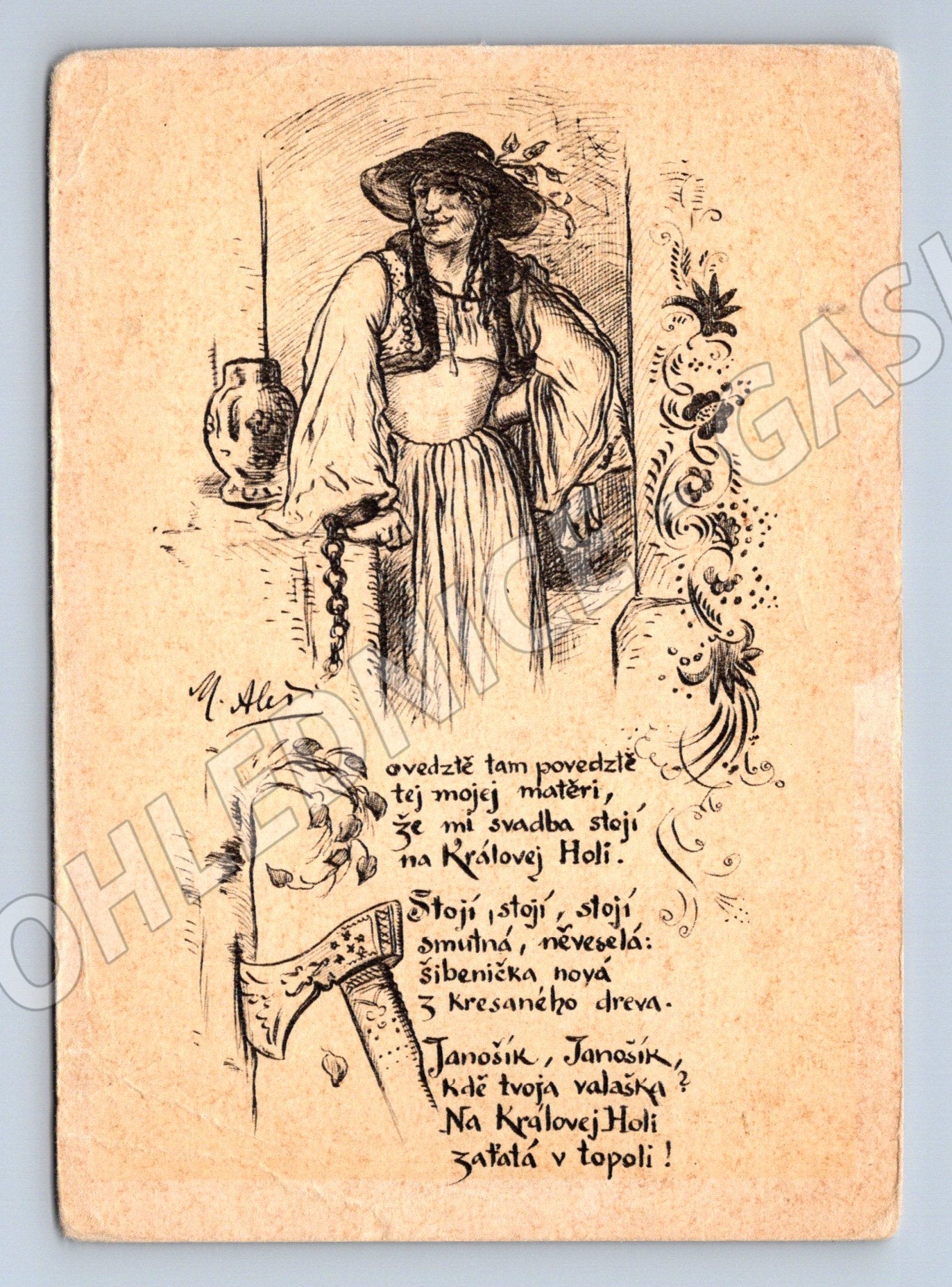 Pohlednice Mikoláš Aleš lidový motiv Jánošík (M6371)