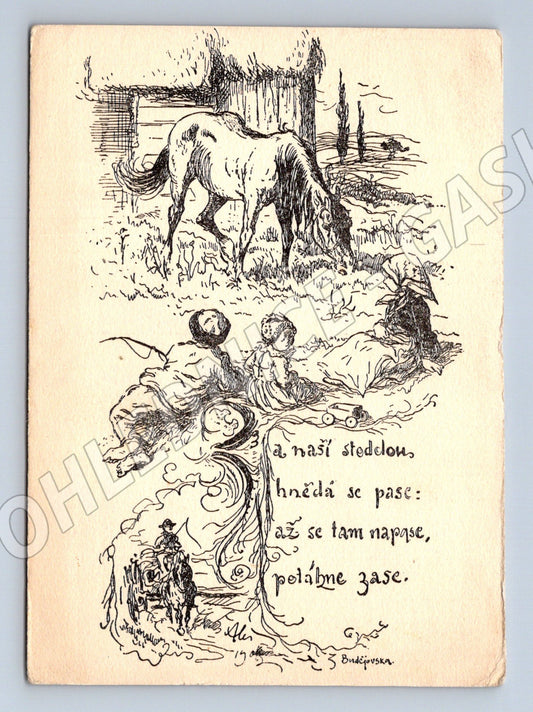 Pohlednice Mikoláš Aleš venkovský motiv malý formát (M6372)