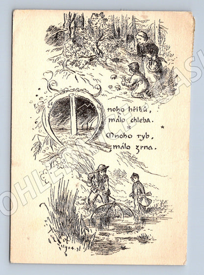 Pohlednice Mikoláš Aleš venkovský motiv ČSR (M6373)