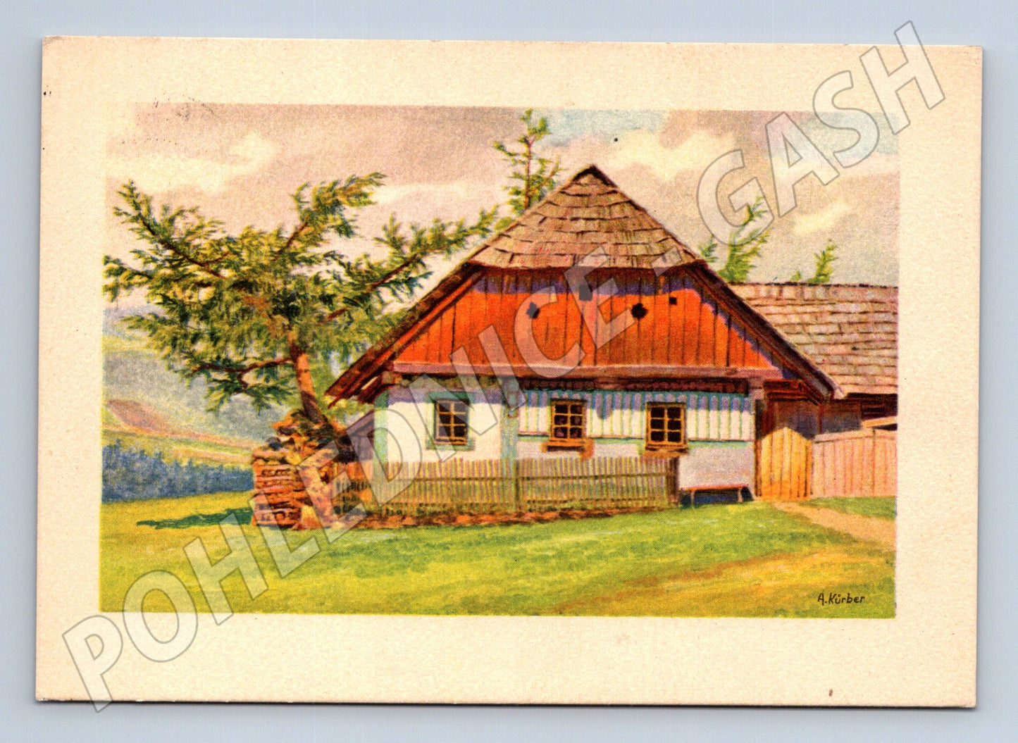 Postcard Czech cottage protectorate painting (M6375)