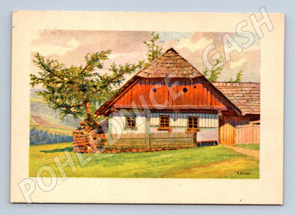 Postcard Czech cottage protectorate painting (M6375)