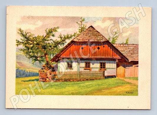 Pohlednice česká chalupa protektorát malba (M6375)