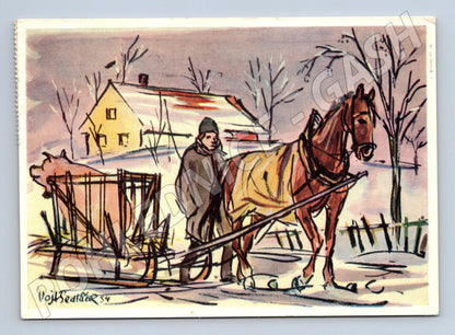 Pohlednice V. Sedláček vesnická zima vánoční (M6389)