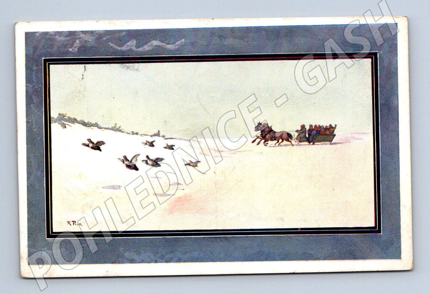 Pohlednice zimní krajina saně koně Slovensko (M6392)