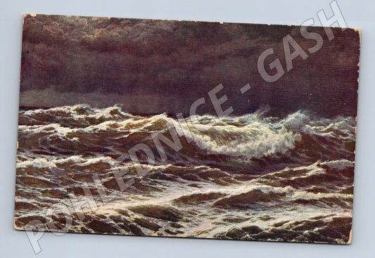 Pohlednice rozbouřené moře 1914 RU známka (M6404)