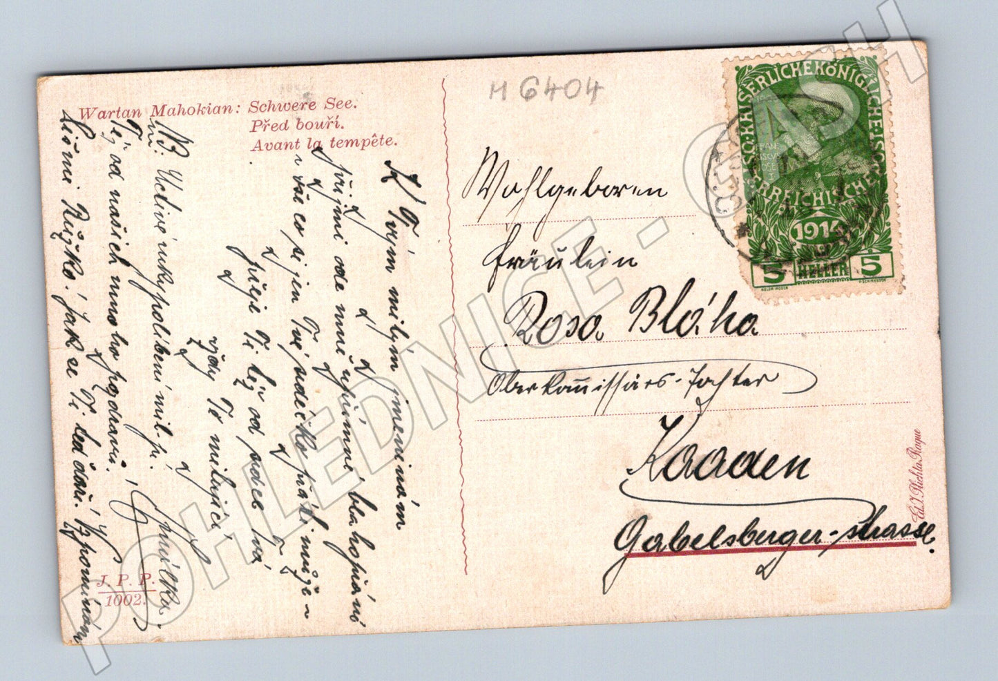 Pohlednice rozbouřené moře 1914 RU známka (M6404)