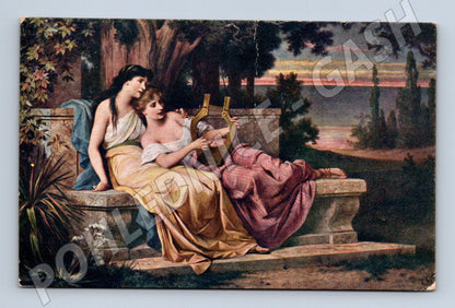 Pohlednice ženy s lyrou 1908 RU (M6412)