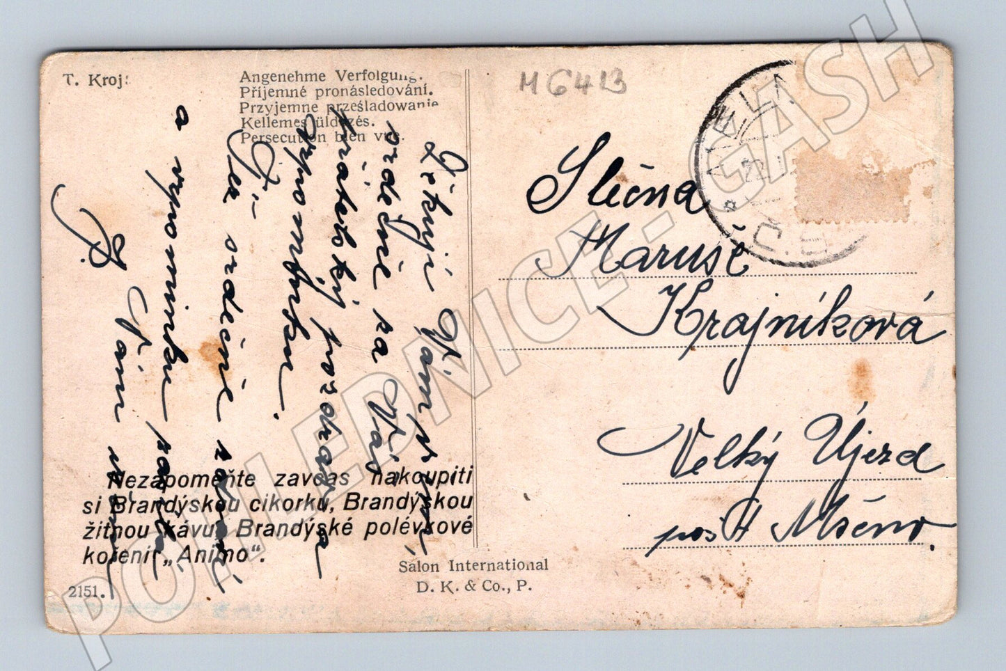 Pohlednice dáma a pán na bruslích dobový kroj (M6413)