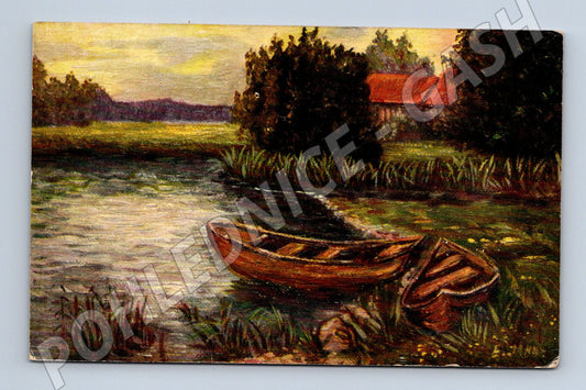 Pohlednice E. Jahn loďky na rybníku (M6419)