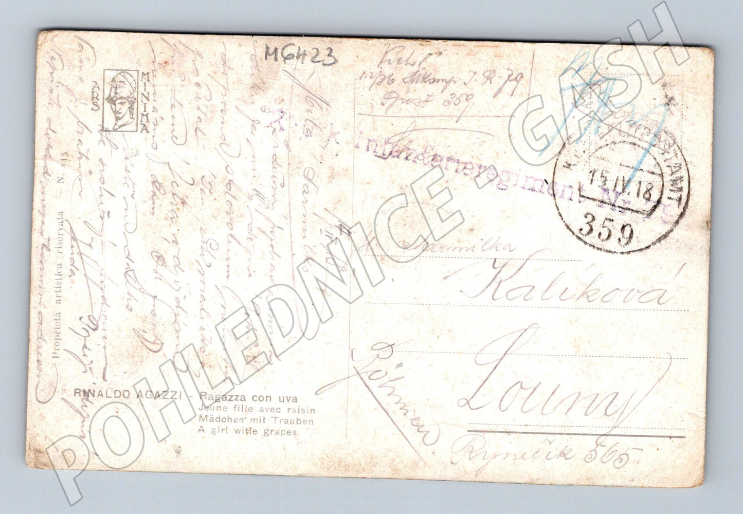 Pohlednice Rinaldo Agazzi dívka s hrozny (M6423)