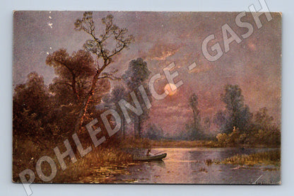 Pohlednice noční krajina u jezera malba (M6427)