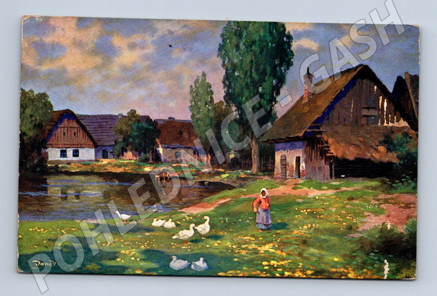 Pohlednice český venkov chalupa rybník (M6429)