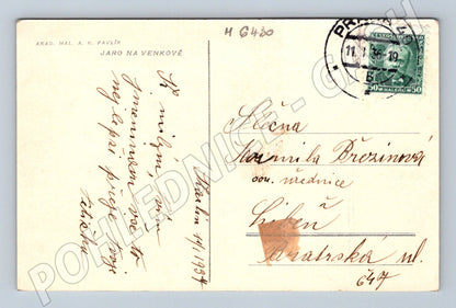 Pohlednice Jaro na venkově Pavlík 1934 (M6430)