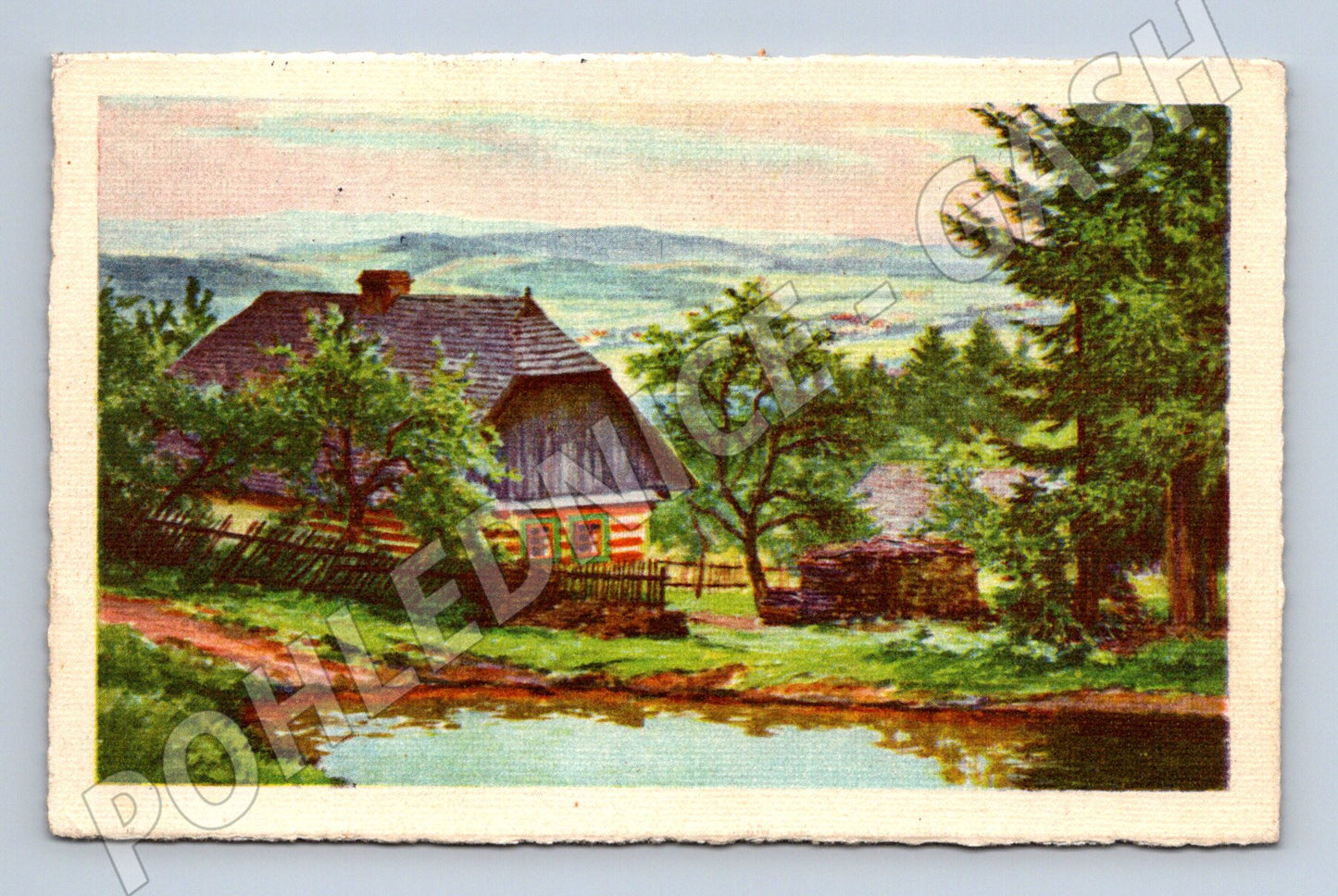 Pohlednice venkovská chalupa malý formát (M6431)