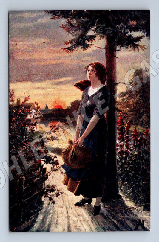 Pohlednice Opuštěná žena v krajině (M6448)