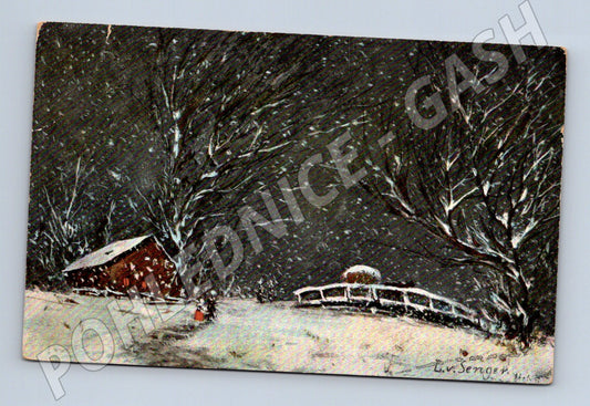 Pohlednice zimní mostek chalupa Ev. Senger (M6467)