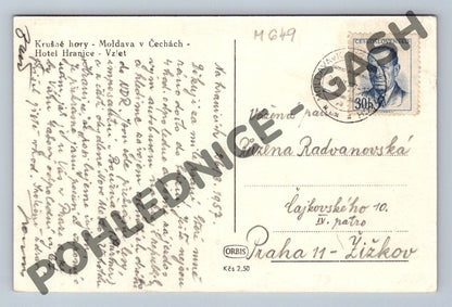 Pohlednice Hotel Hranice Moldava Krušné hory ČSR 1953 (M649)