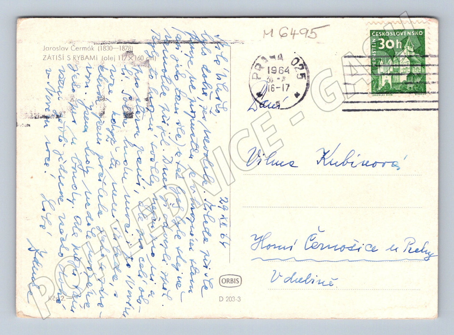 Pohlednice zátiší s rybami Čermák 1964 (M6495)
