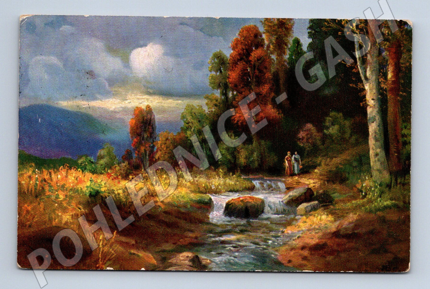 Pohlednice les u potoka RU malovaný motiv (M6515)