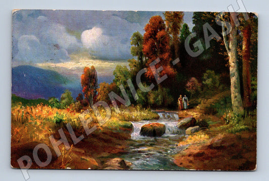 Pohlednice les u potoka RU malovaný motiv (M6515)