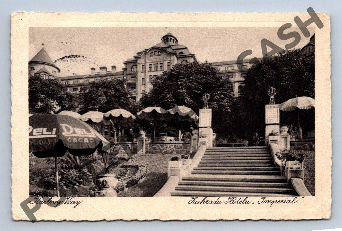 Pohlednice Karlovy Vary zahrada Hotel Imperial ČSR (M652)