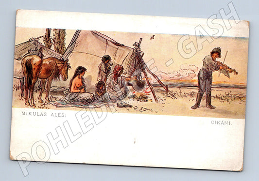 Pohlednice Mikoláš Aleš Cikáni Minerva (M6530)