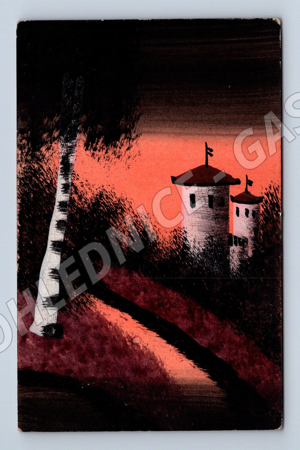 Postcard abstract landscape hand-painted (M6532)