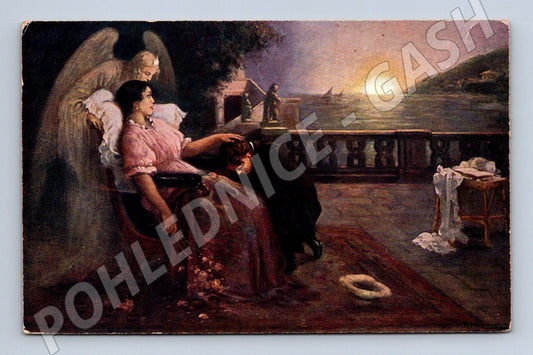 Pohlednice anděl a západ slunce 1913 (M6539)