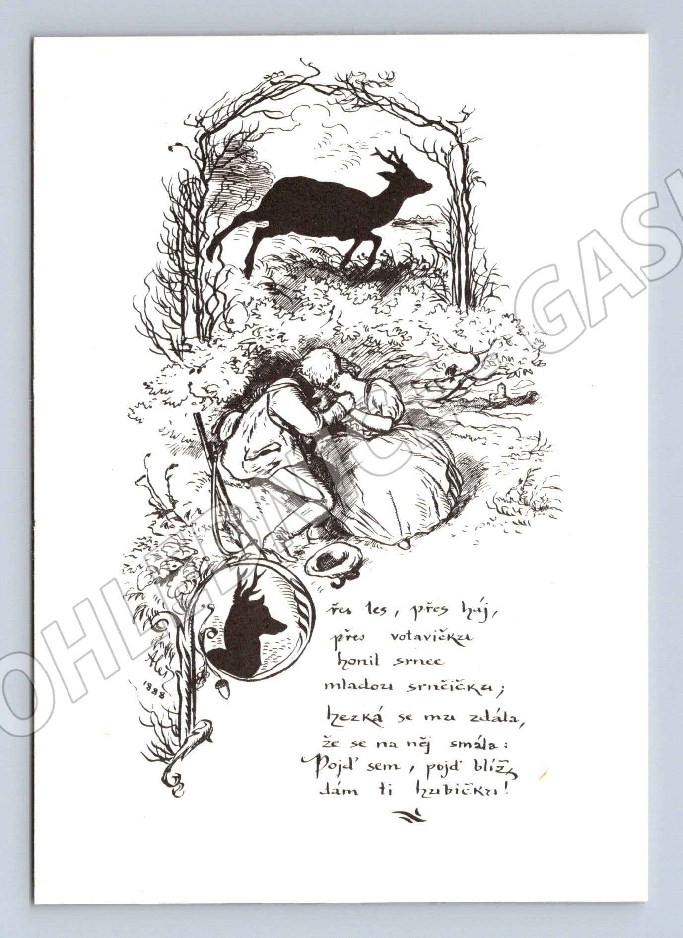 Pohlednice Mikoláš Aleš ilustrace verše (M6547)