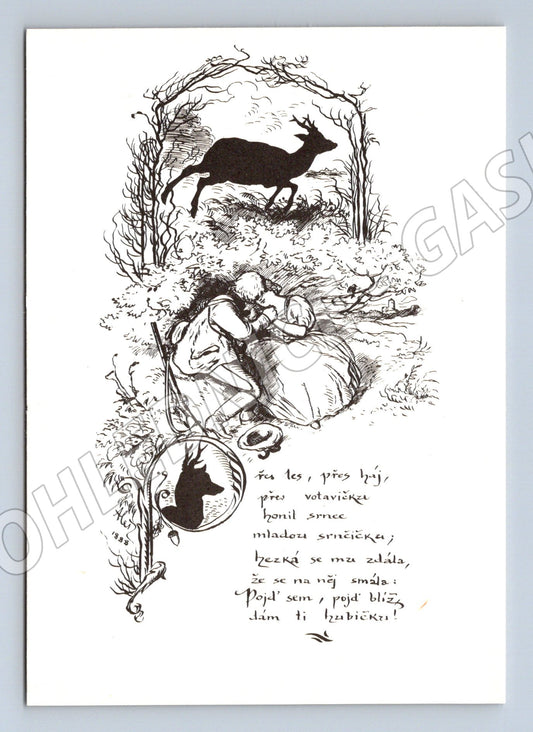 Pohlednice Mikoláš Aleš ilustrace verše (M6547)