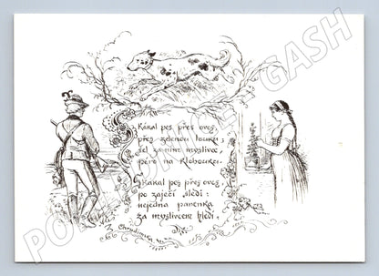 Pohlednice lovecký pes kresba M. Aleš (M6550)