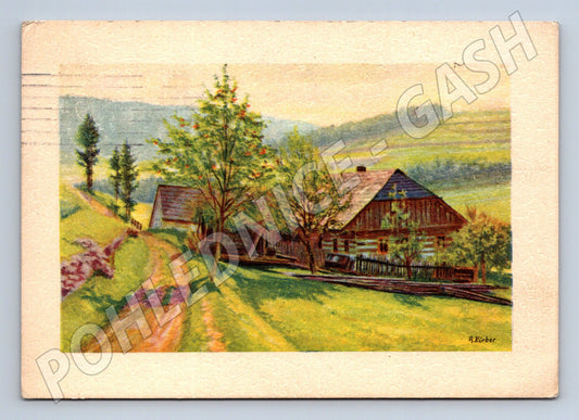 Pohlednice česká chalupa 1966 Pernštejn (M6553)