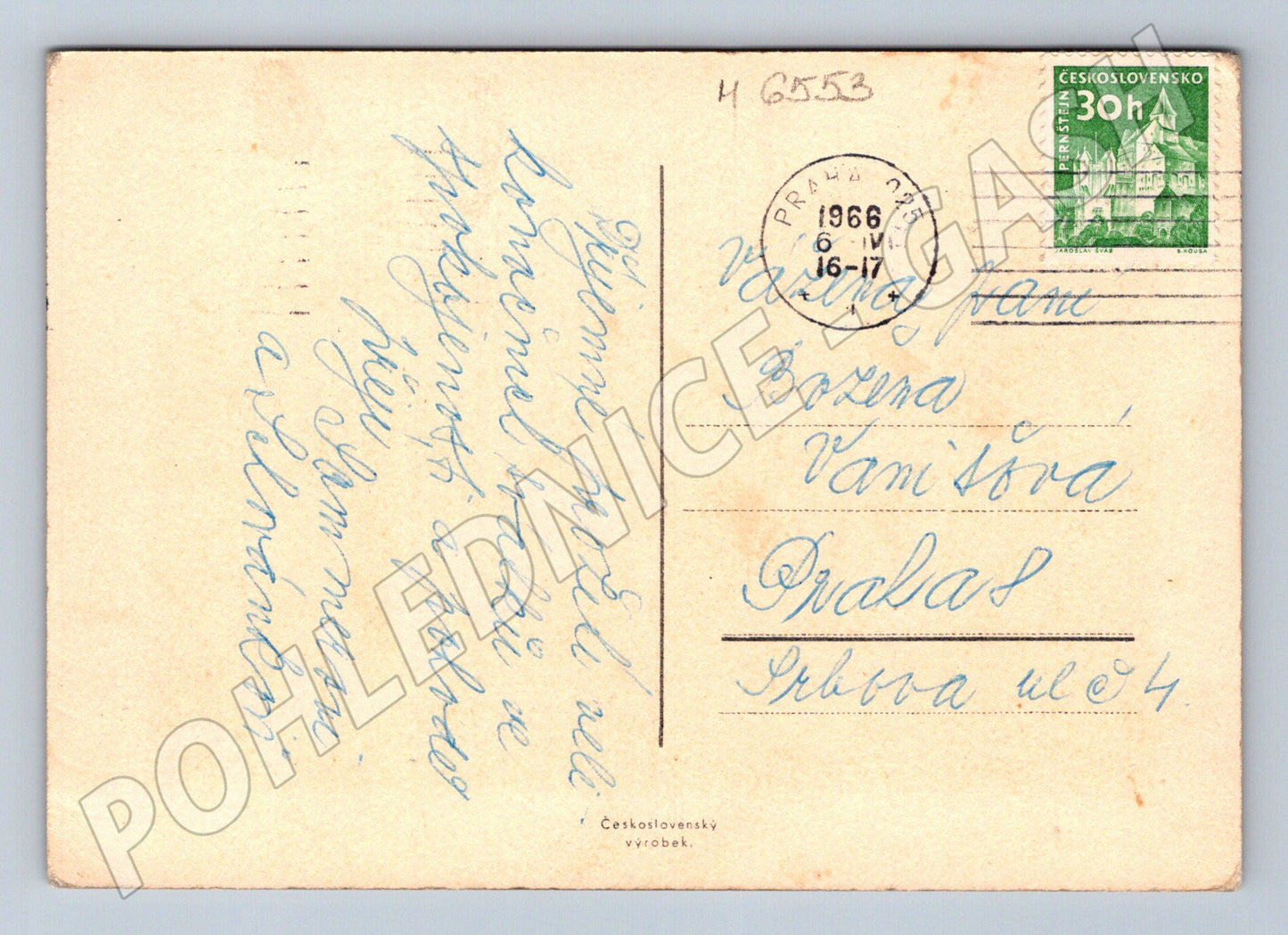 Pohlednice česká chalupa 1966 Pernštejn (M6553)