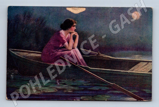 Pohlednice žena v loďce 1917 Feldpost (M6563)