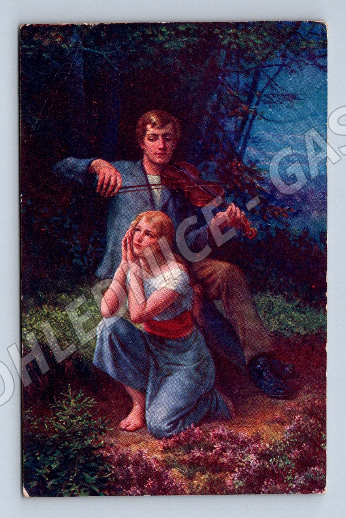 Pohlednice houslista a dívka příroda (M6564)