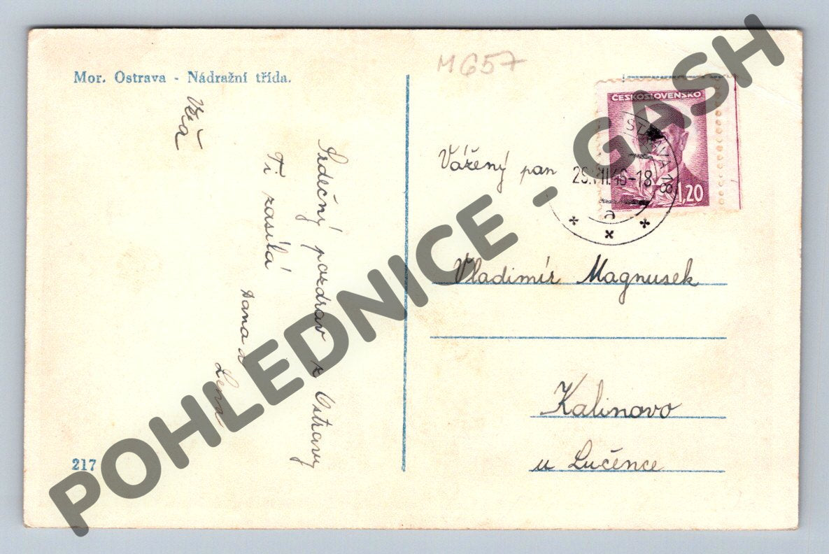 Pohlednice Ostrava Moravská Nádražní třída 1938 čb (M657)