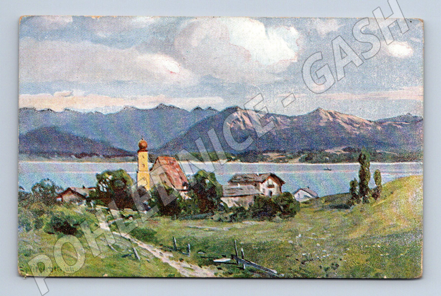 Pohlednice Alpská krajina jezero kostel (M6575)