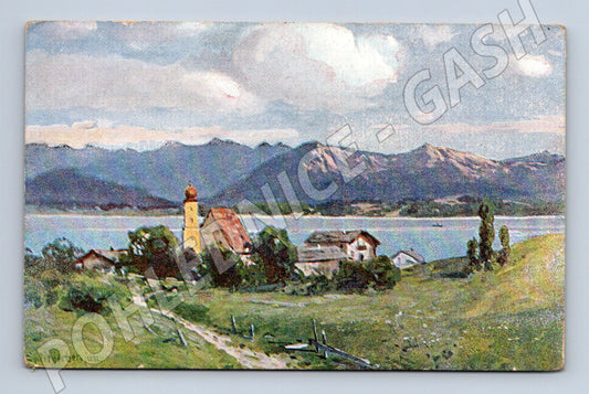 Pohlednice Alpská krajina jezero kostel (M6575)