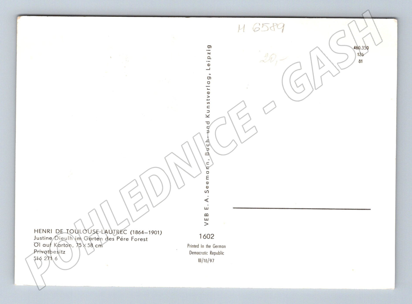 Pohlednice Toulouse-Lautrec Justine Dieulh (M6589)