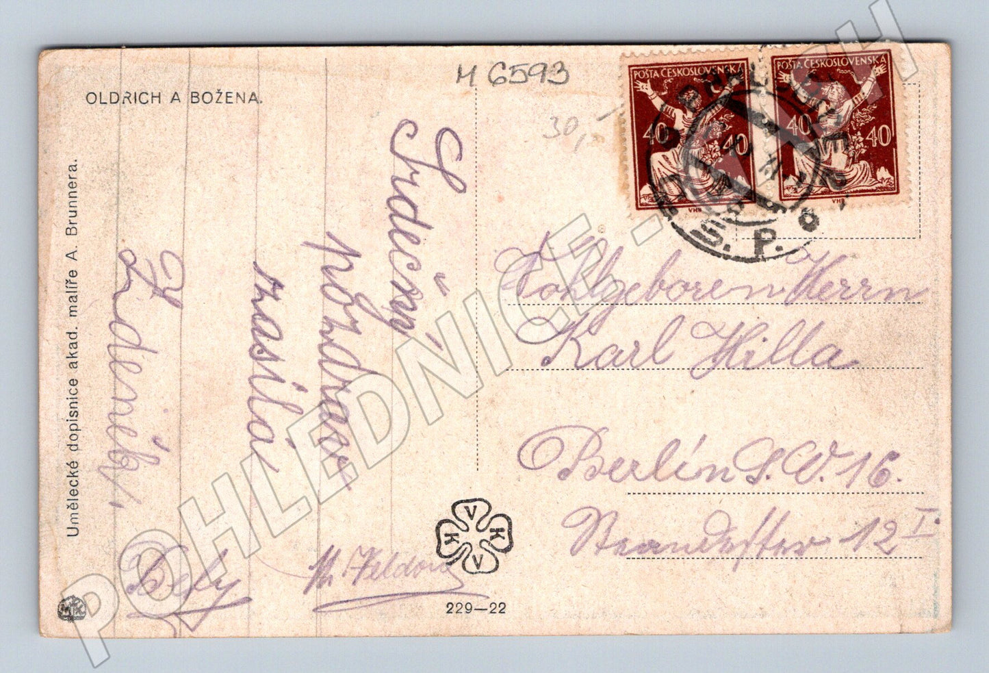 Pohlednice Oldřich a Božena malý formát (M6593)