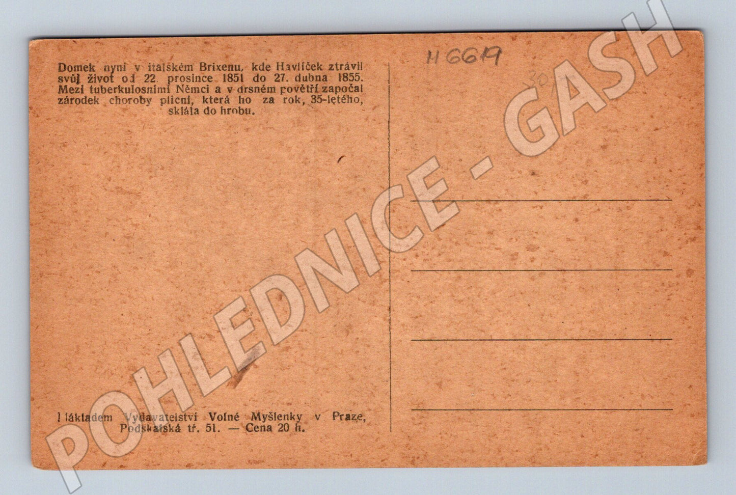 Pohlednice obydlí Karla Havlíčka v Brixenu (M6619)