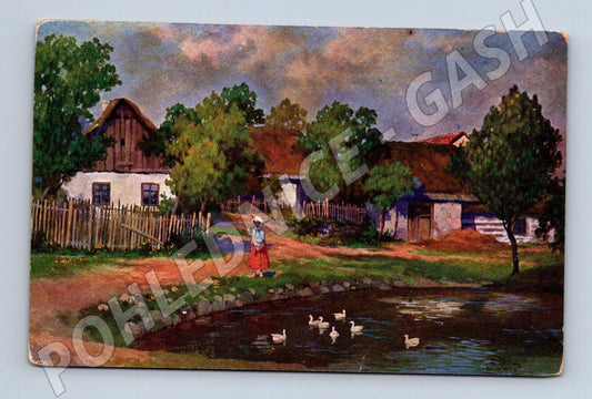 Pohlednice český venkov 1919 malovaný motiv (M6625)