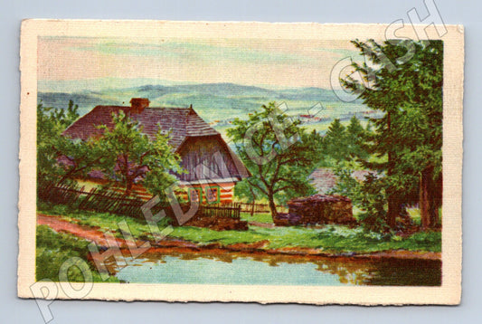 Pohlednice česká chalupa u rybníka (M6639)