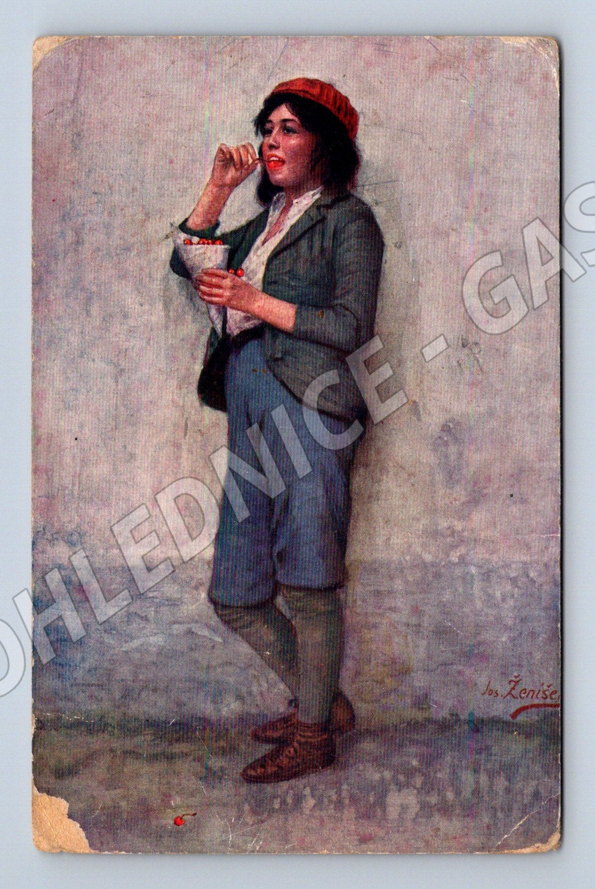 Pohlednice J. Ženíšek První třešně (M6649)