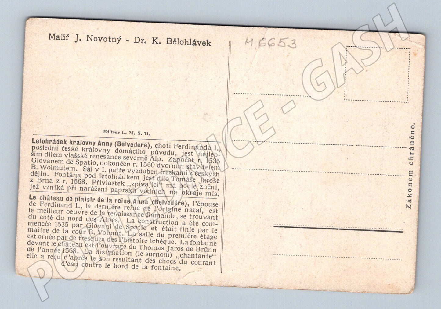 Pohlednice letohrádek královny Anny Praha (M6653)