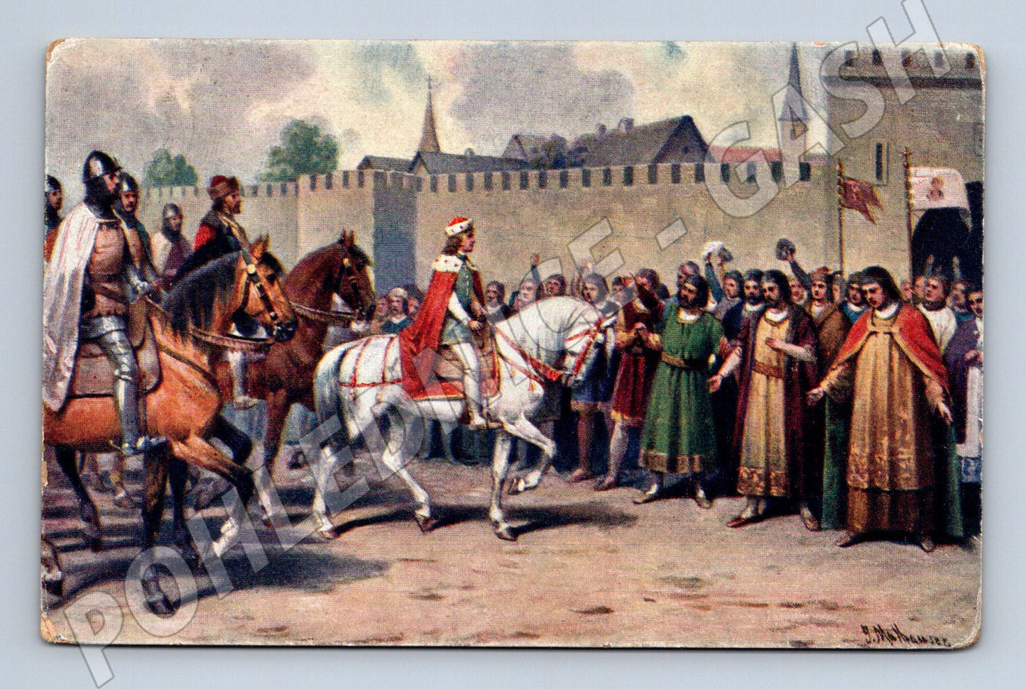 Pohlednice Pražané vítají krále Václava (M6657)